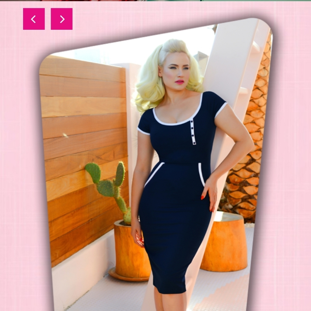 Glamour bunny Navy And White pin up dita pencil dress